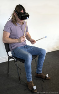 Darby Todd trying a prototype of the Aerodrums VR mode