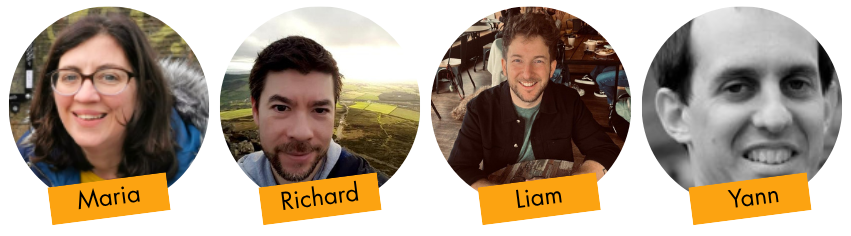 Headshots of the Aerodrums team: Maria, Richard, Liam and Yann