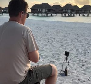 Playing Aerodrums 2 on a tropical beach